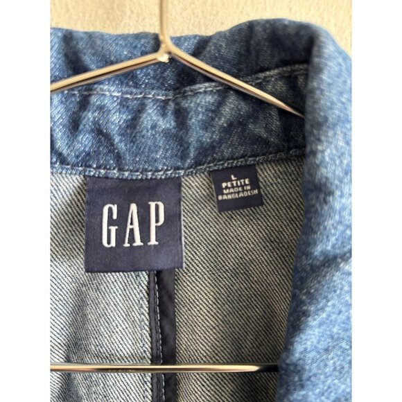 GAP Womens Long Sleeve Single Breasted Denim Blazer Jacket Blue Size L Petite - Picture 13 of 13